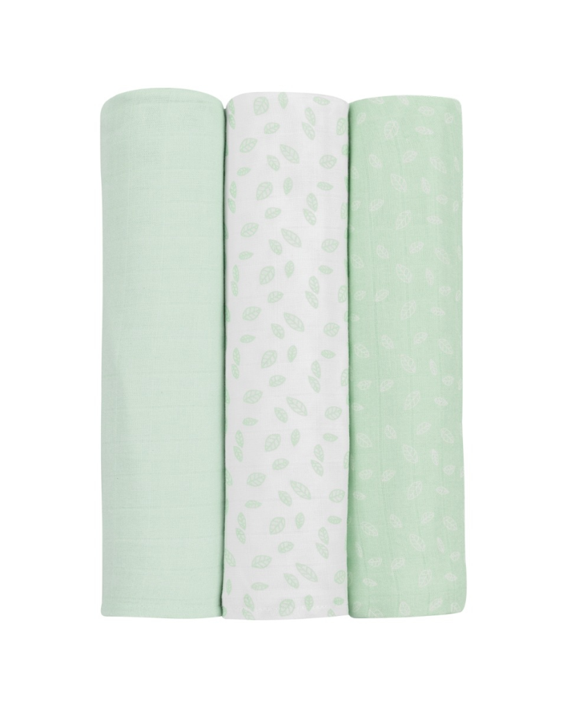 KIKKA BOO MUSLIN SET ZA POVIJANJE 3KOM 80/80CM,LEAVES MINT