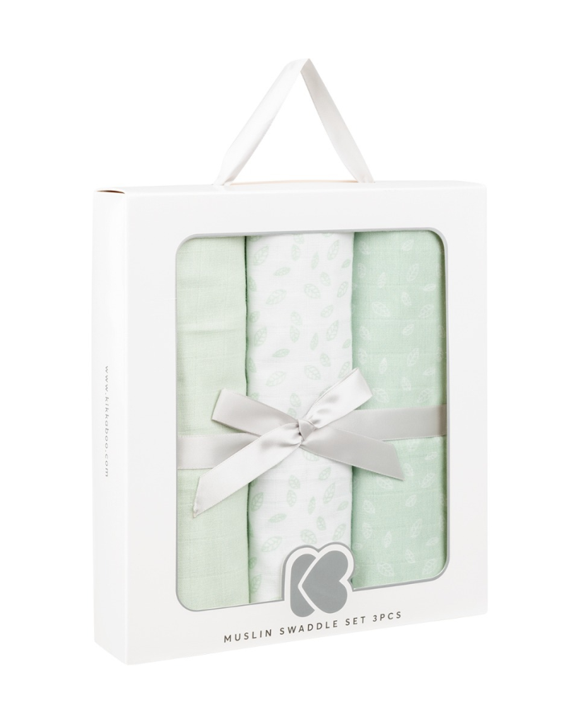KIKKA BOO MUSLIN SET ZA POVIJANJE 3KOM 80/80CM,LEAVES MINT