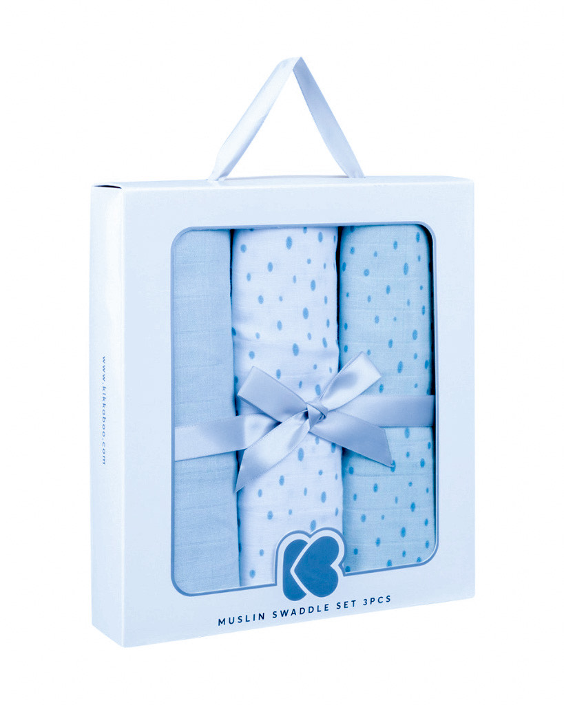 KIKKA BOO MUSLIN SET ZA POVIJANJE 3KOM 100/100CM,DOTS BLUE