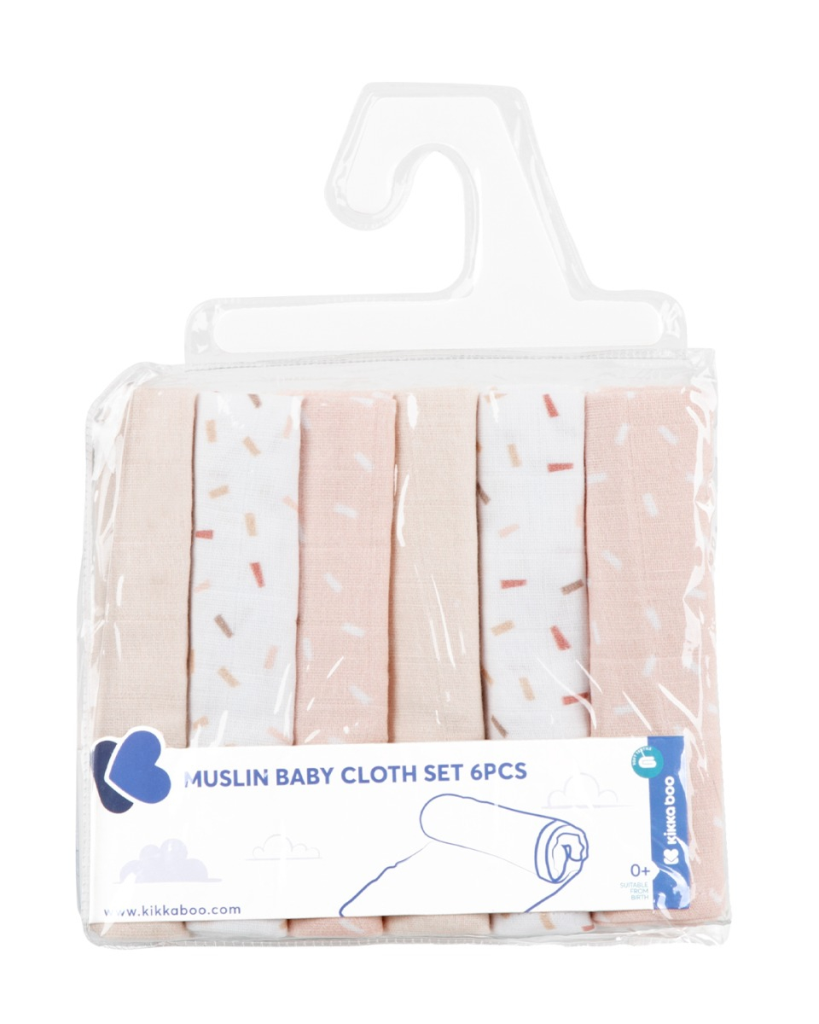 KIKKA BOO SET MUSLIN 6KOM 30/30CM,CONFETTI PINK