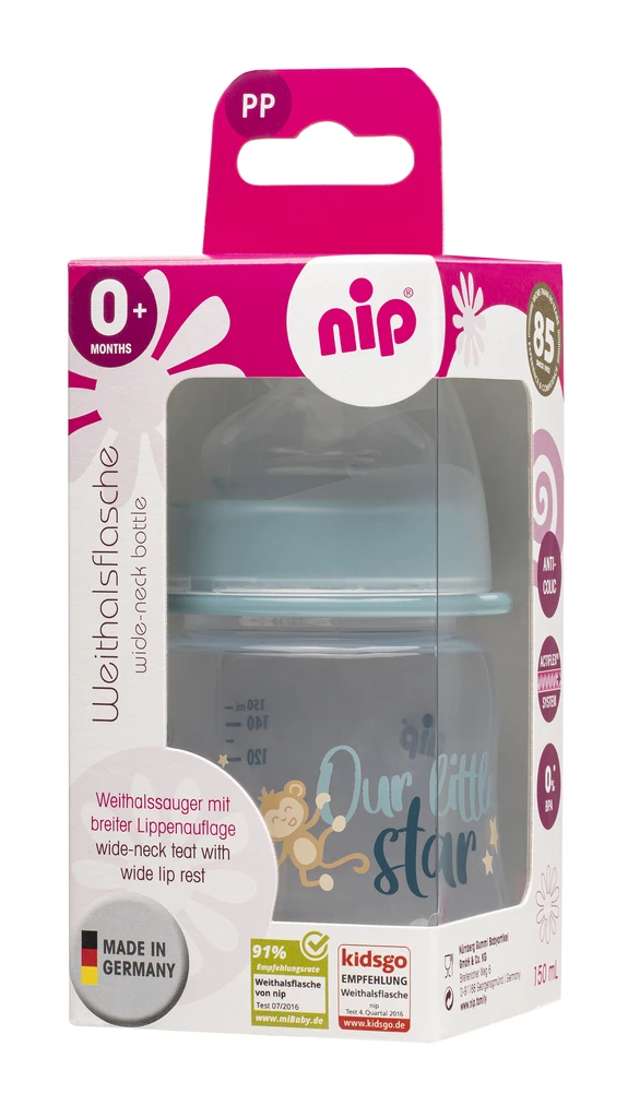 NIP PP BOČICA ŠIROKO GRLO,150ML,VEL.0+,FLOW S, BOY