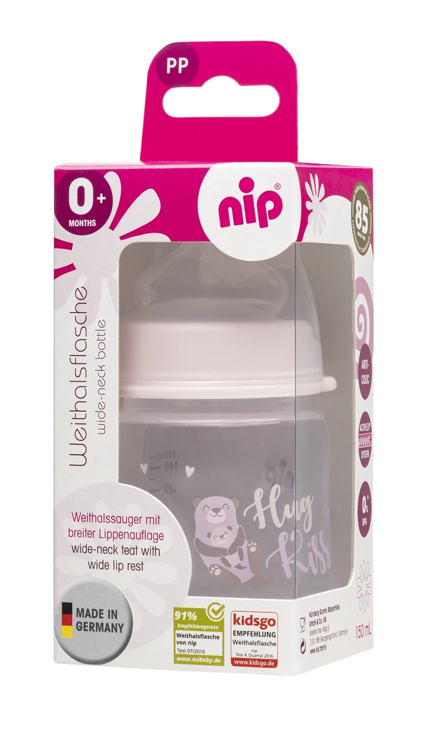 NIP PP BOČICA ŠIROKO GRLO,150ML,VEL.0+,FLOW S, GIRL