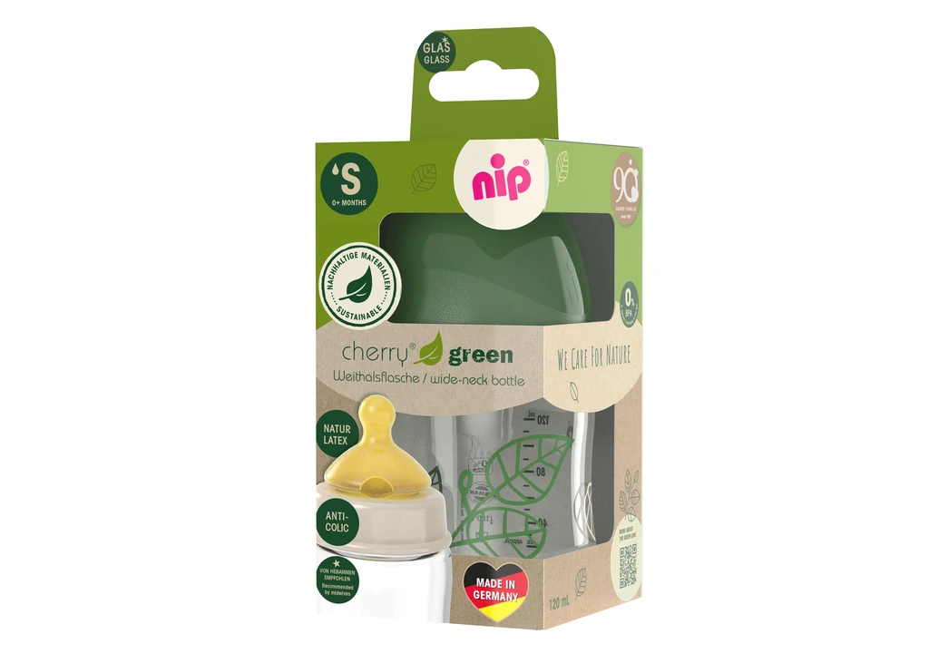 NIP CHERRY GREEN STAKLENA BOČICA ŠIROKO GRLO,120ML,VEL.0+,FL