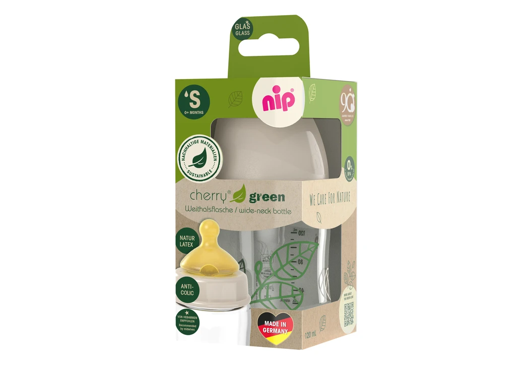 NIP CHERRY GREEN STAKLENA BOČICA ŠIROKO GRLO,120ML,VEL.0+,FL