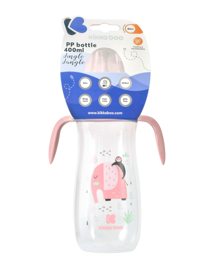 KIKKA BOO PP BOCA ZA HRANJENJE 400ML,JINGLE JUNGLE,PINK