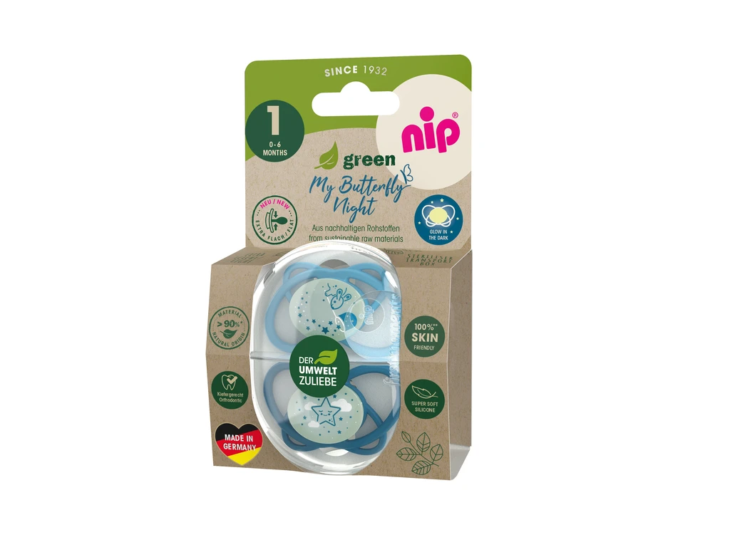 NIP BUTTERFLY NIGHT GREEN,SILIK.,VEL.1,0-6MJ