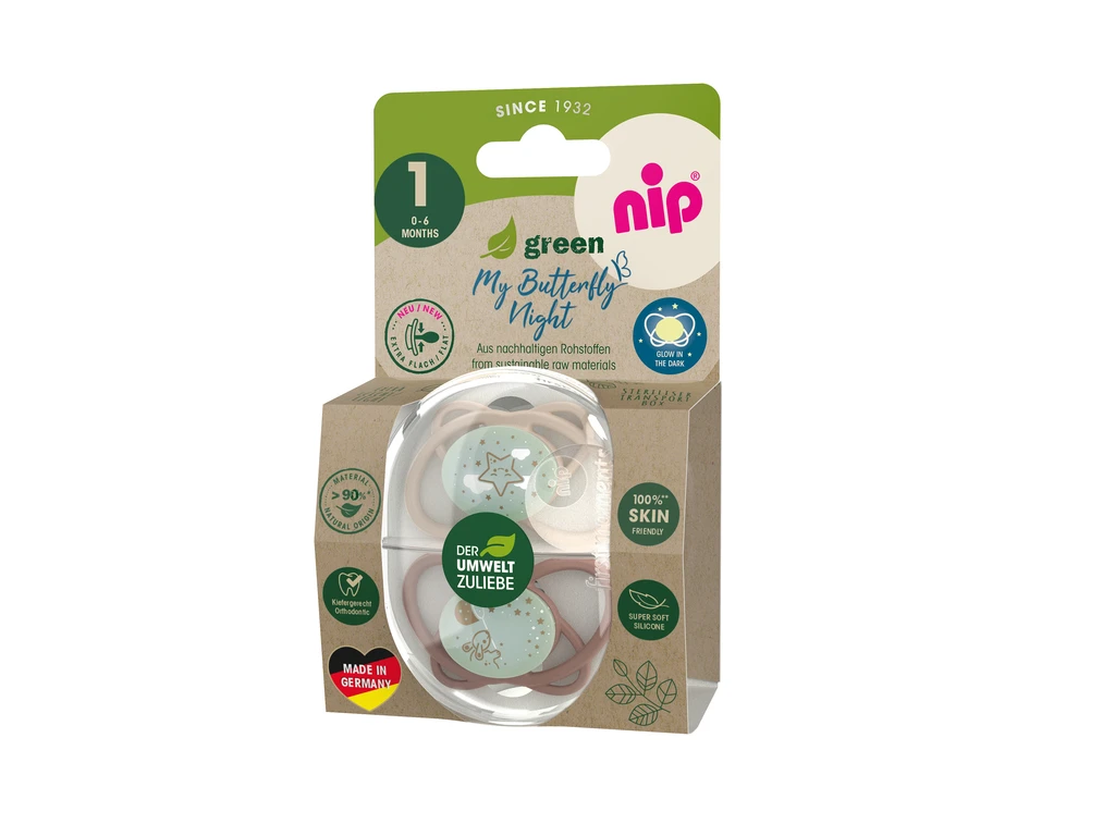 NIP BUTTERFLY NIGHT GREEN,SILIK.,VEL.1,0-6MJ