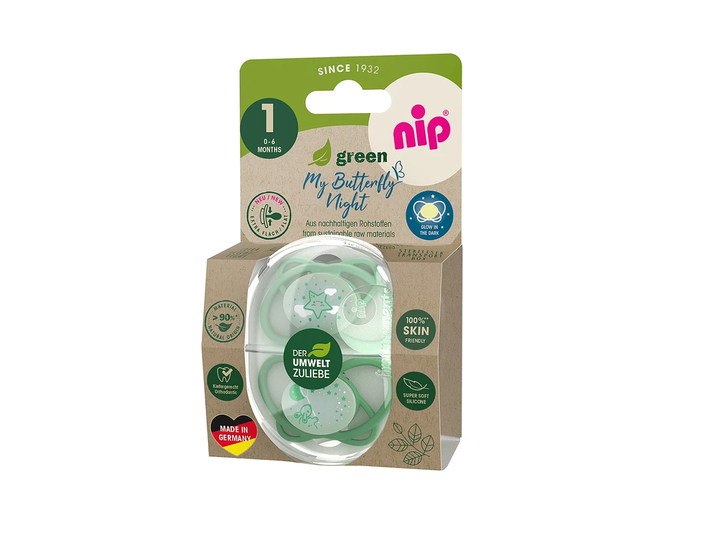 NIP BUTTERFLY NIGHT GREEN,SILIK.,VEL.1,0-6MJ