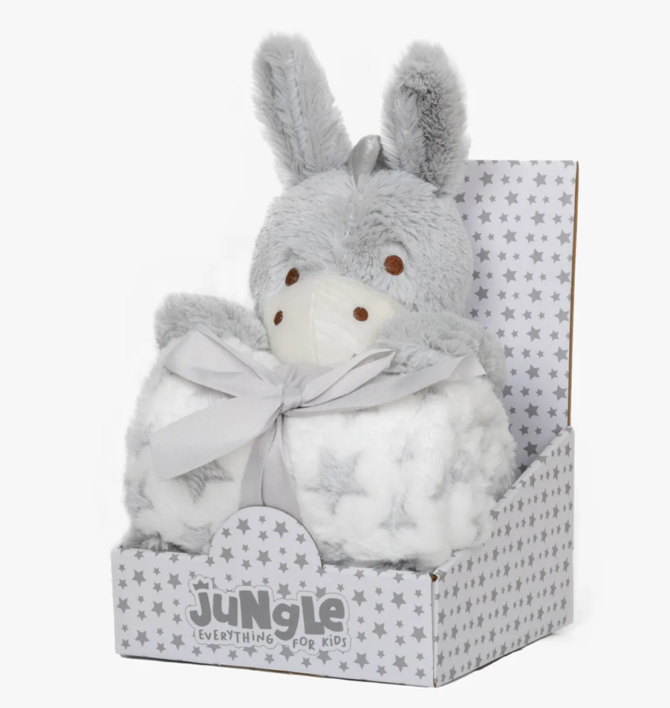 DEKICA S IGRAČKOM MAGARENCE SIVO FOR.