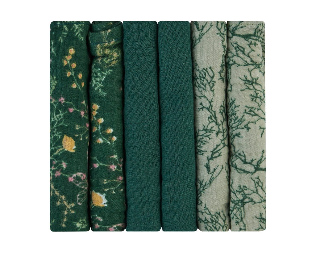 KIKKA BOO MUSLIN KRPE 6KOM 30X30CM SECRET GARDEN GREEN