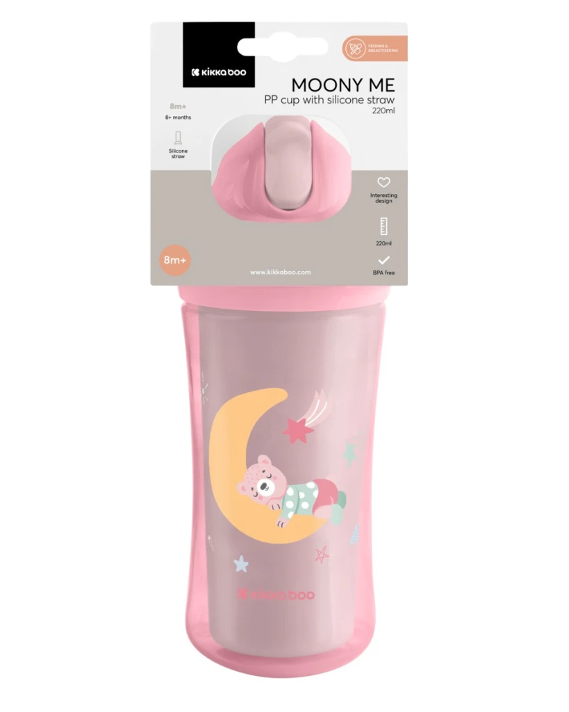 KIKKA BOO MOONY ME ŠALICA SA SILIKONSKOM SLAMKOM 220ML, PINK