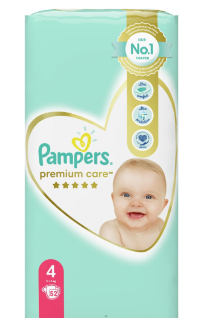 PAMPERS PREMIUM CARE PELENE VEL.4(9-14KG)52KOM