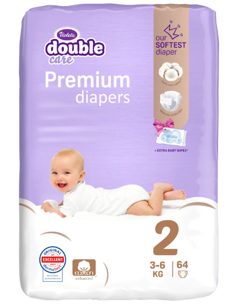 VIOLETA DOUBLE CARE COTTON PREMIUM PELENE VEL.2(3-6KG)64KOM