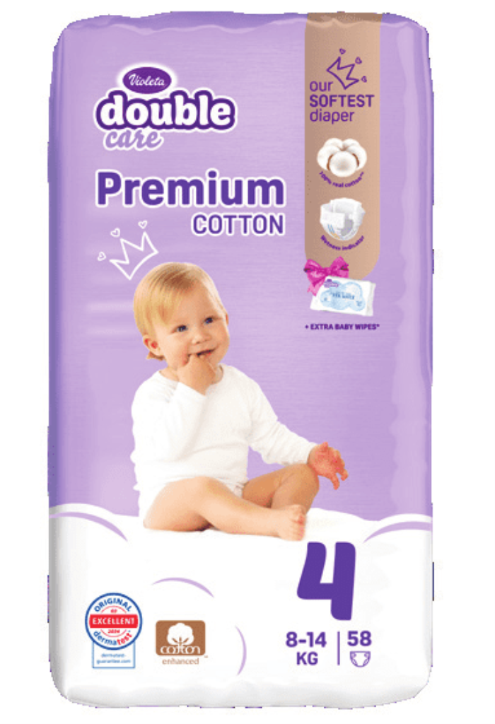 VIOLETA DOUBLE CARE COTTON PREMIUM PELENE VEL.4(8-14KG)58KOM