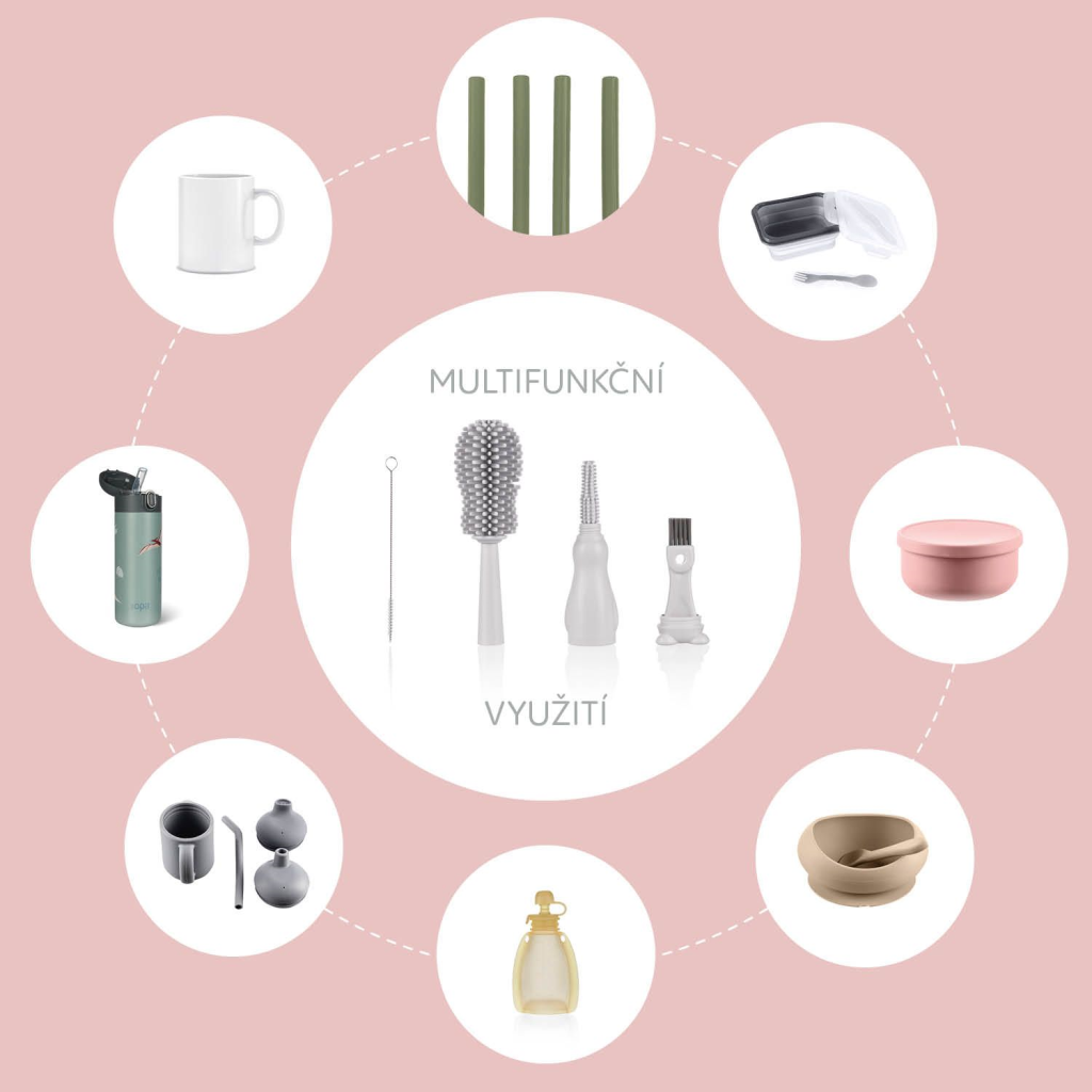 ZOPA SILIKONSKA ČETKA DA DJEČJE BOČICE 3U1,LIGHT GREY