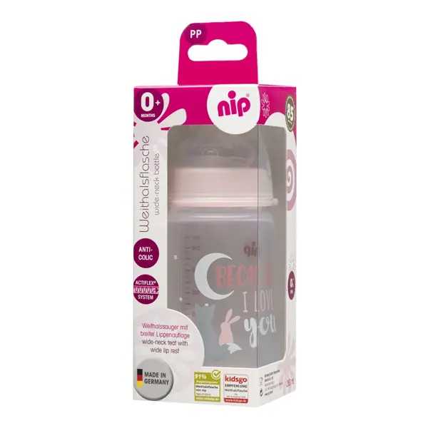NIP PP BOČICA ŠIROKO GRLO, 260ML, VEL.0+, FLOW M, GIRL