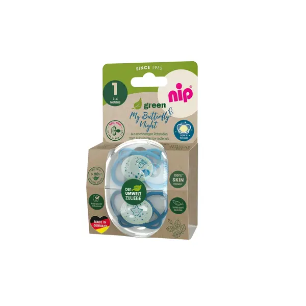 NIP BUTTERFLY NIGHT GREEN,SILIK.,VEL.1,0-6MJ