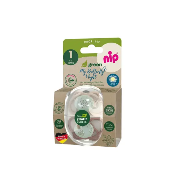 NIP BUTTERFLY NIGHT GREEN,SILIK.,VEL.1,0-6MJ