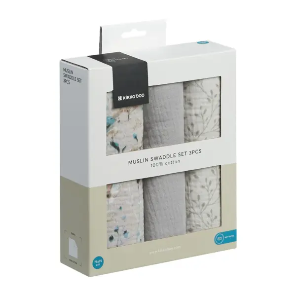 KIKKA BOO MUSLIN PELENE, SET 3 KOM,75X75CM,DREAMY FIELDS GRE