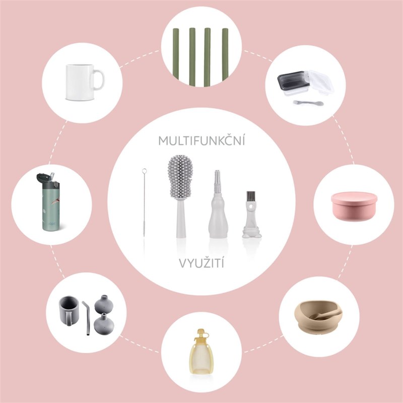 ZOPA SILIKONSKA ČETKA DA DJEČJE BOČICE 3U1,LIGHT GREY