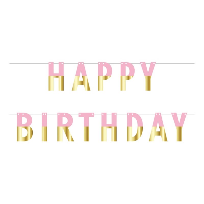 BANER HAPPY BIRTHDAY PINK-GOLD 160CM TŠ.