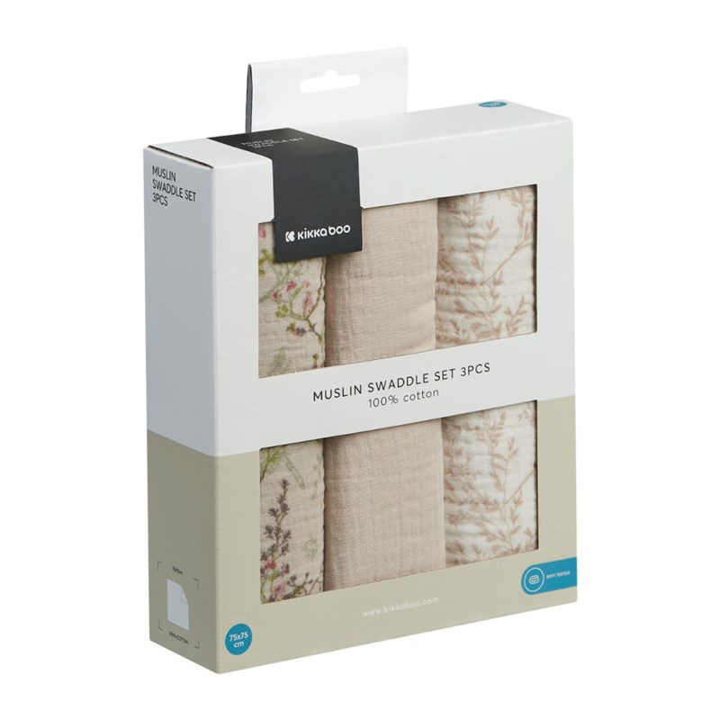 KIKKA BOO MUSLIN PELENE,SET 3 KOM,100X100CM,SECRERT GARDEN 